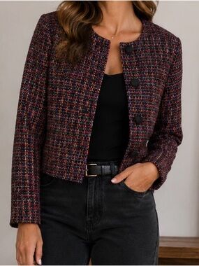 Doncaster Boutique style Multicolor Tweed Boxy Blazer with Black Buttons